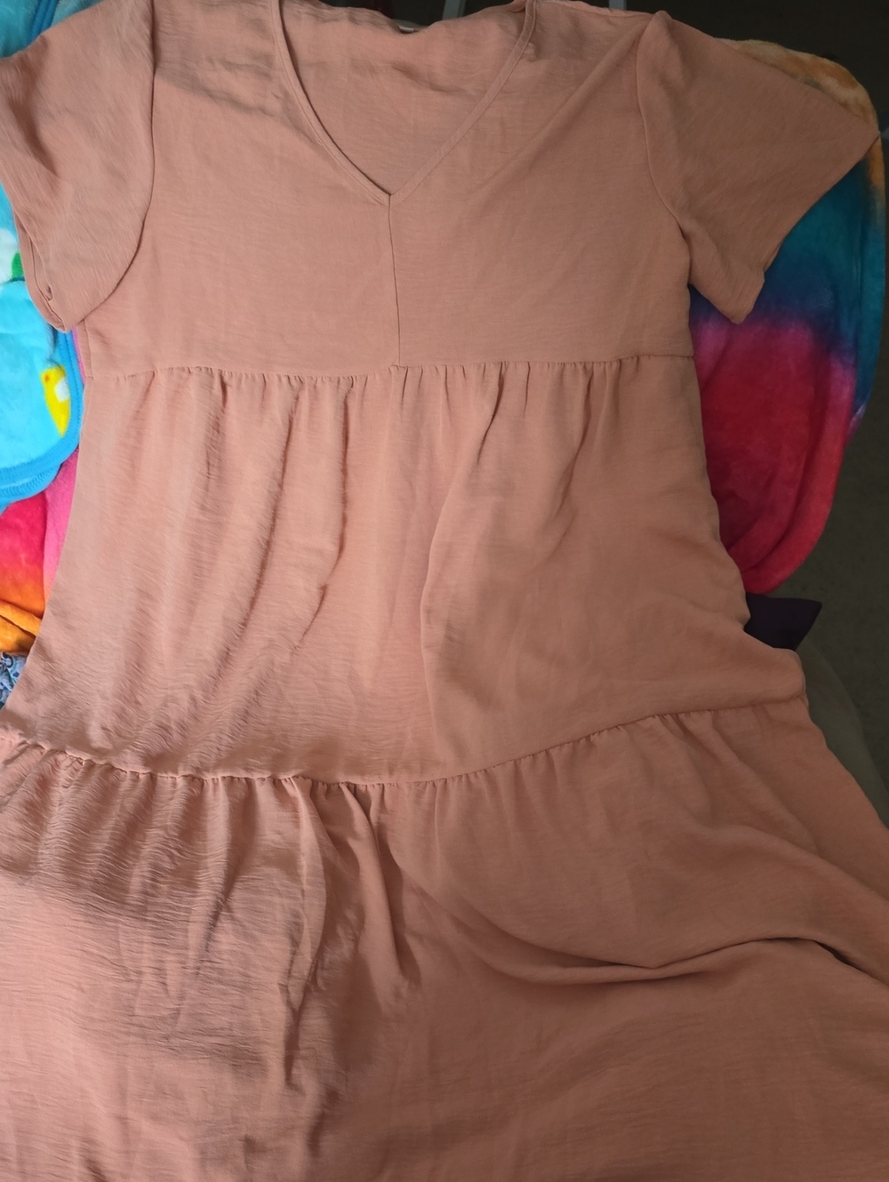 Women Tiered V-Neck Dress - Dusty Rose
